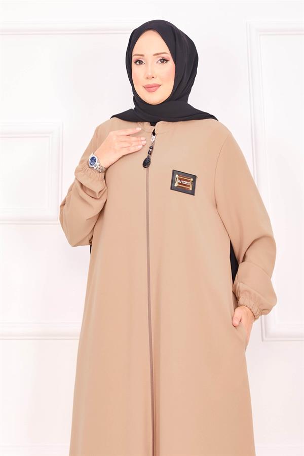 Elastic Cuffed Hijab Abaya with Pocket in Camel
