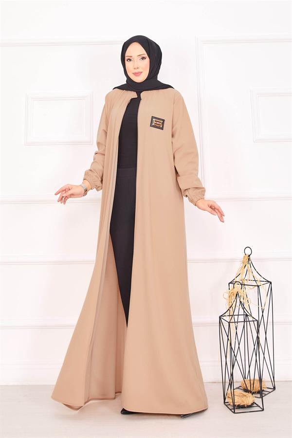 Elastic Cuffed Hijab Abaya with Pocket in Camel