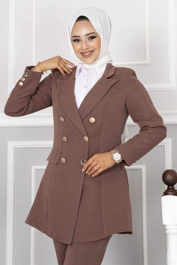 Handkerchief Collar Detailed 2 Piece Set Brown