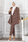 Handkerchief Collar Detailed 2 Piece Set Brown