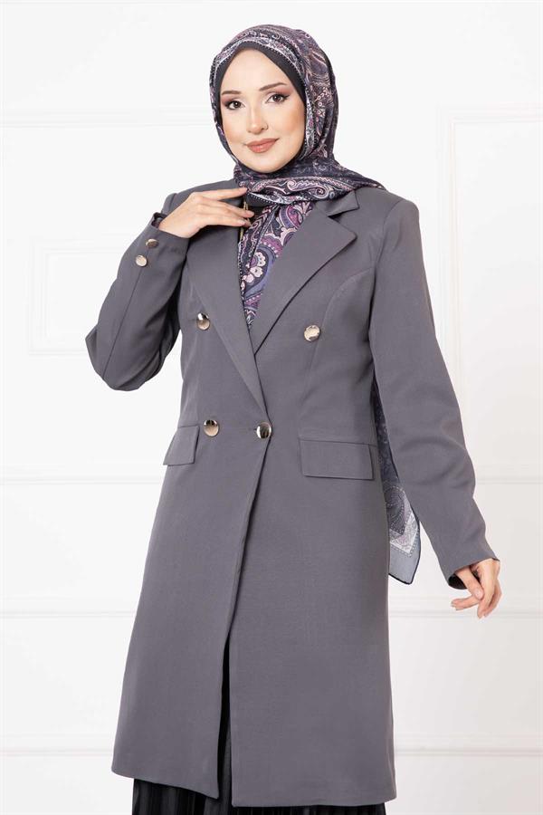 Handkerchief Collar Long Jacket Smoke