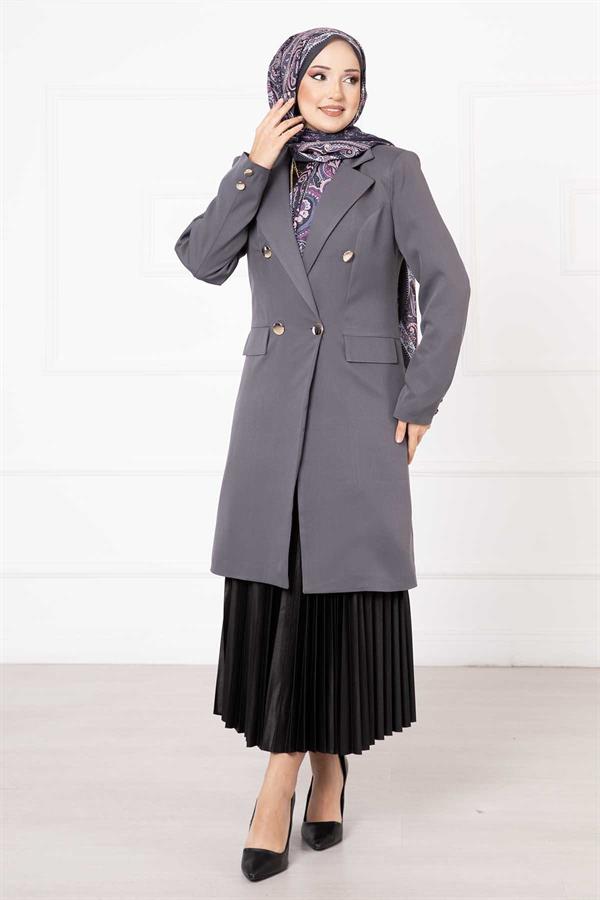 Handkerchief Collar Long Jacket Smoke