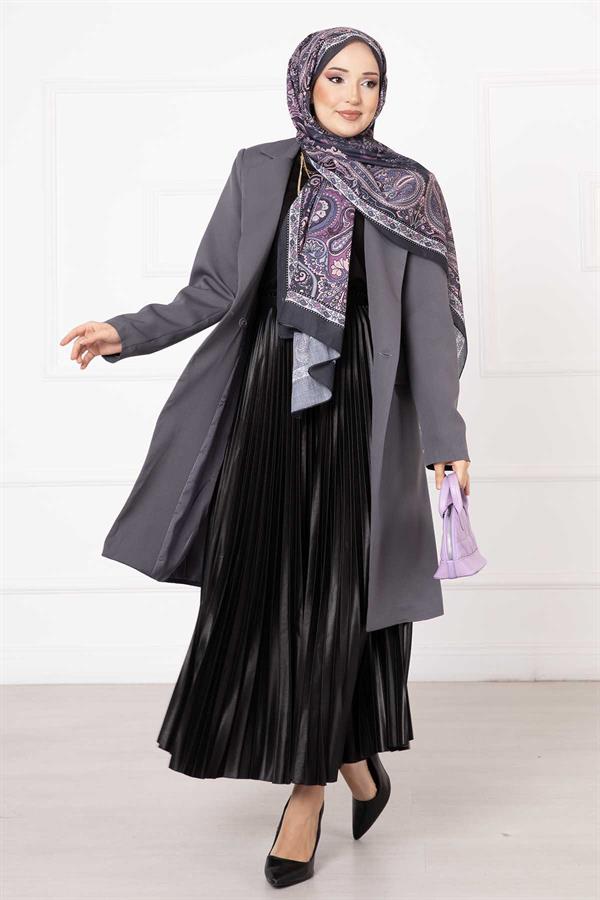 Handkerchief Collar Long Jacket Smoke