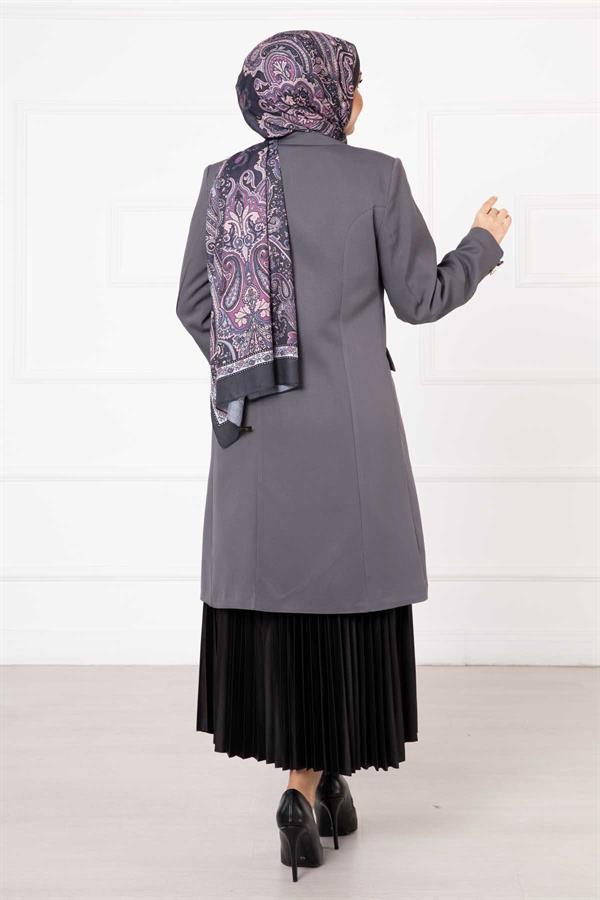 Handkerchief Collar Long Jacket Smoke