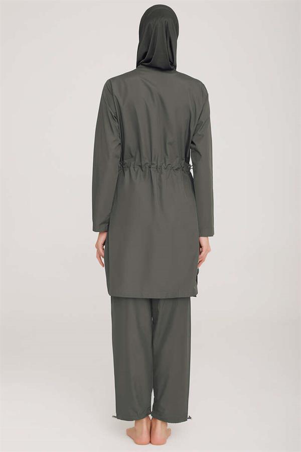 Metal Embroidered Zippered Modest Burkini Anthracite