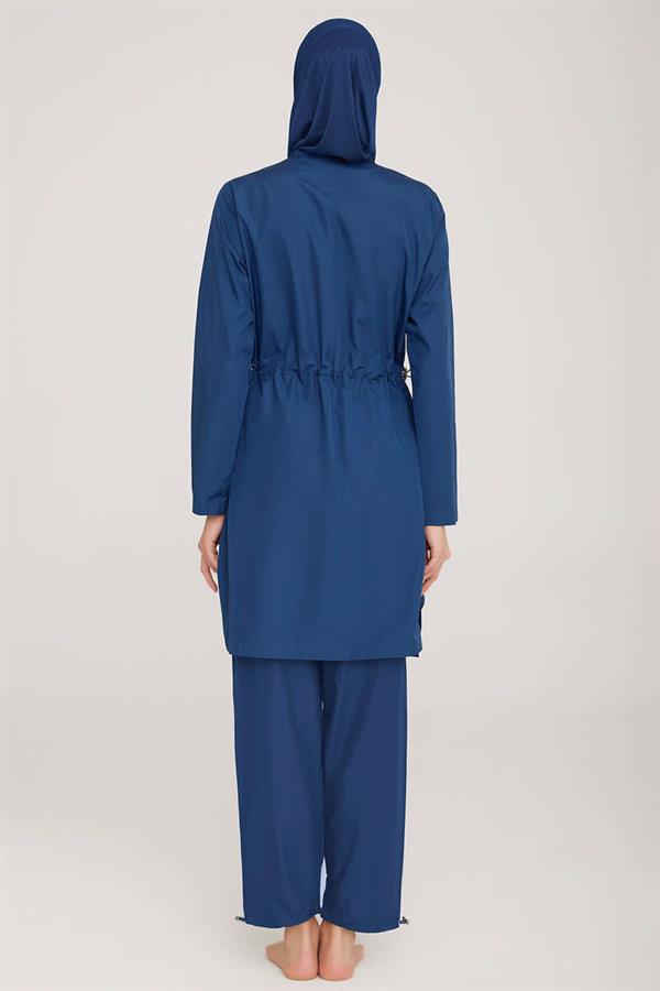 Metal Embroidered Zippered Modest Burkini Dark Navy Blue