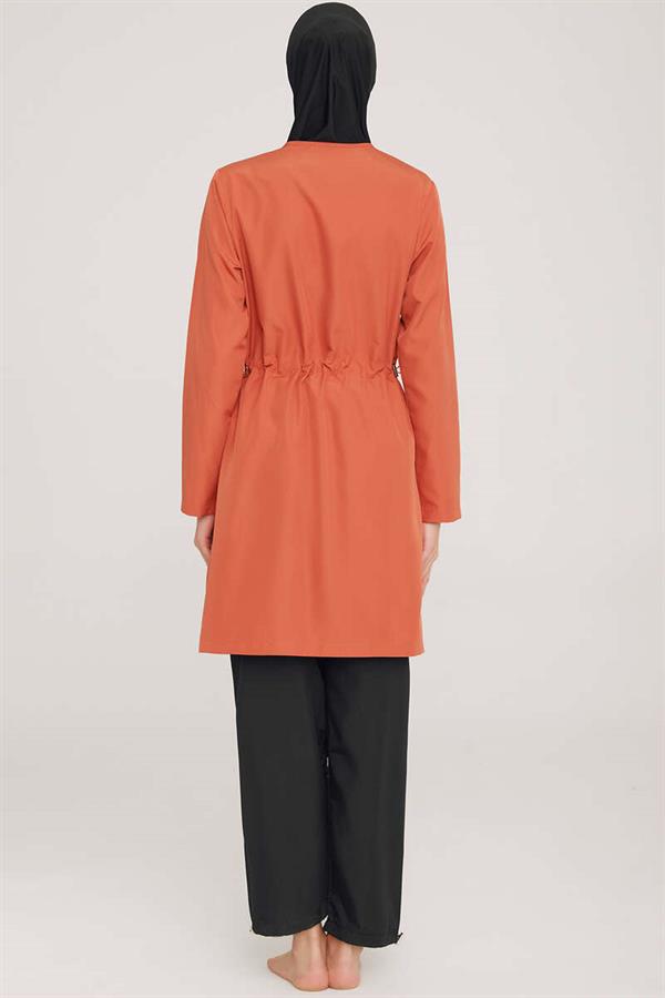 Metal Embroidered Zippered Modest Burkini Cinnamon