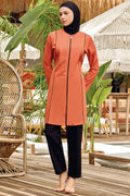 Metal Embroidered Zippered Modest Burkini Cinnamon