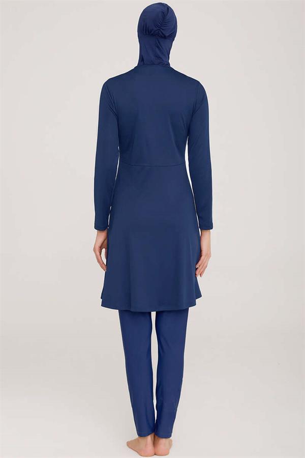 Metal Embroidered Lycra Modest Burkini Light Navy Blue