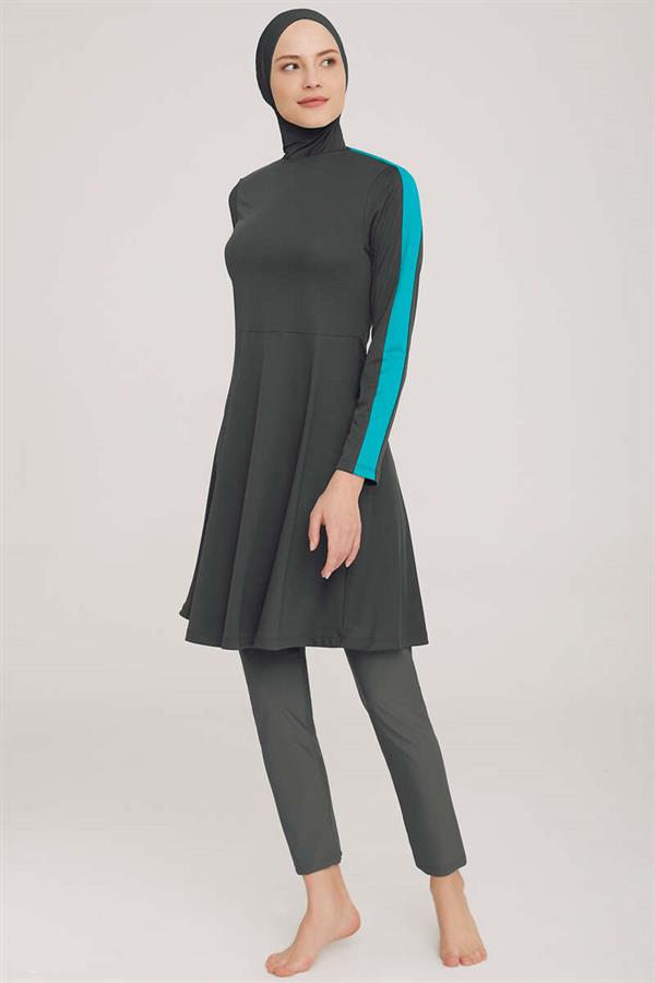 Metal Embroidered Lycra Modest Burkini Anthracite