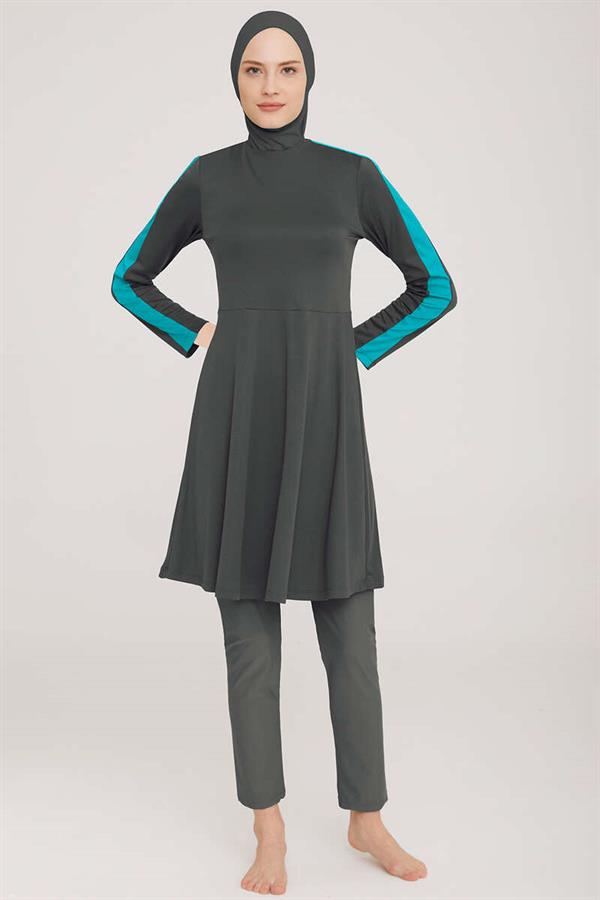 Metal Embroidered Lycra Modest Burkini Anthracite