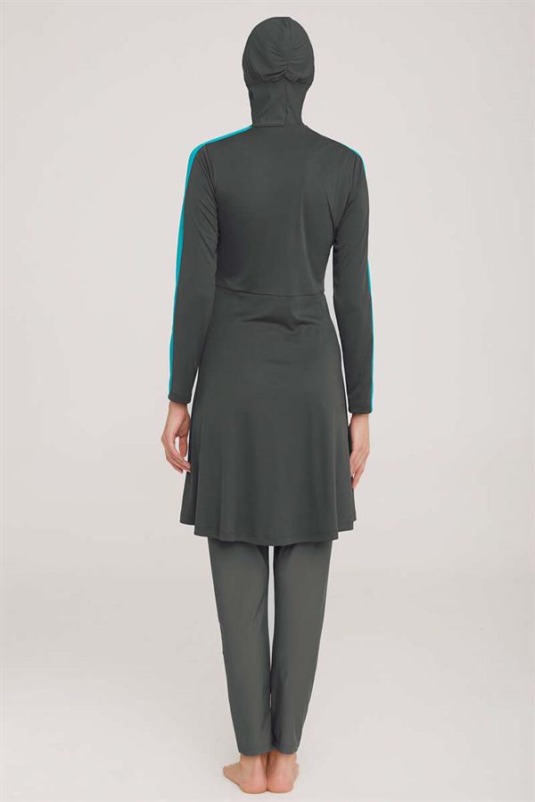 Metal Embroidered Lycra Modest Burkini Anthracite