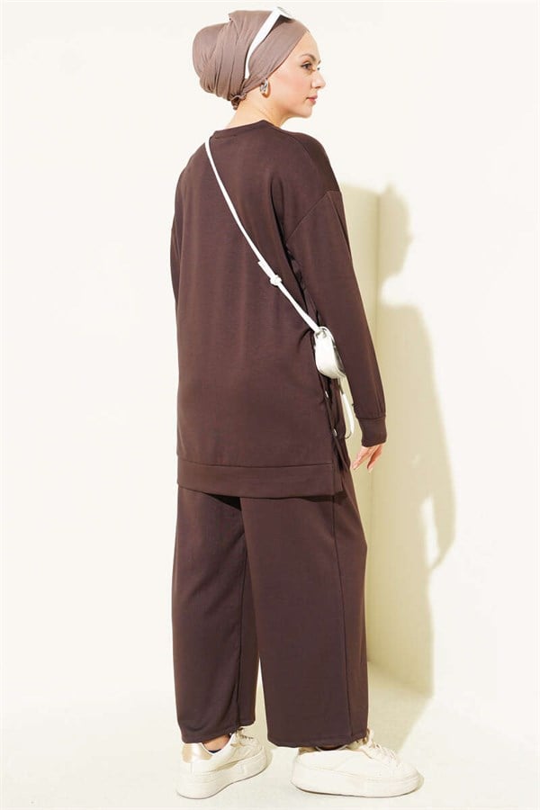 Metal Snap Detail 2 Piece Set Dark Brown