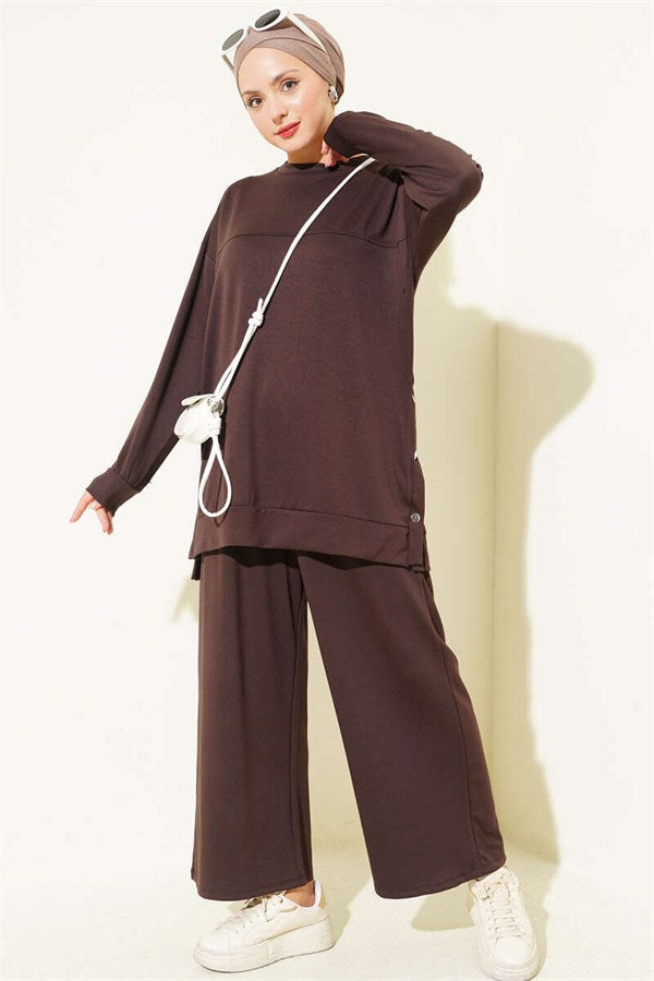 Metal Snap Detail 2 Piece Set Dark Brown