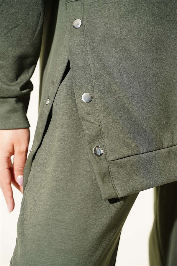 2 Piece Set with Metal Snap Button Details, Khaki
