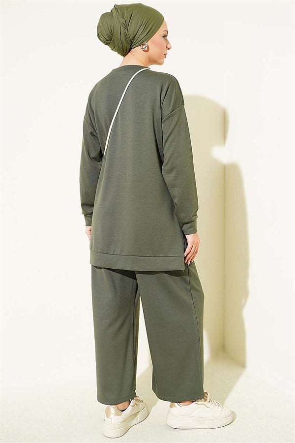2 Piece Set with Metal Snap Button Details, Khaki
