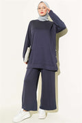 2 Piece Set with Metal Snap Button Detail, Navy Blue
