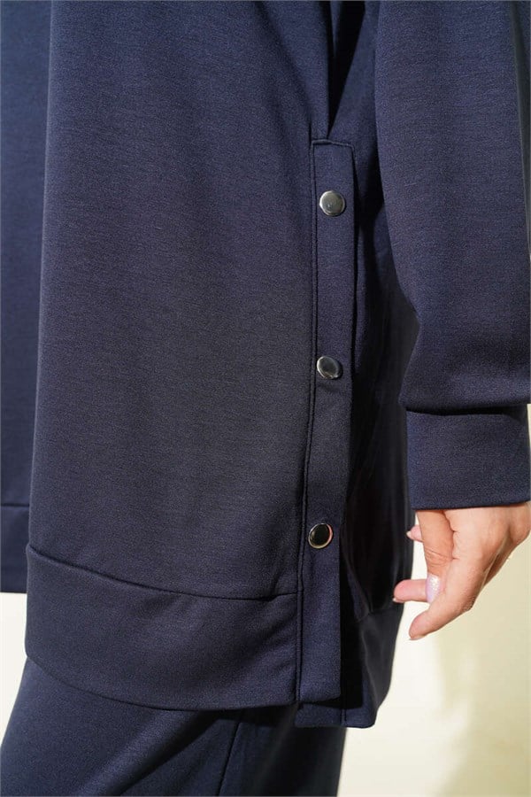2 Piece Set with Metal Snap Button Detail, Navy Blue