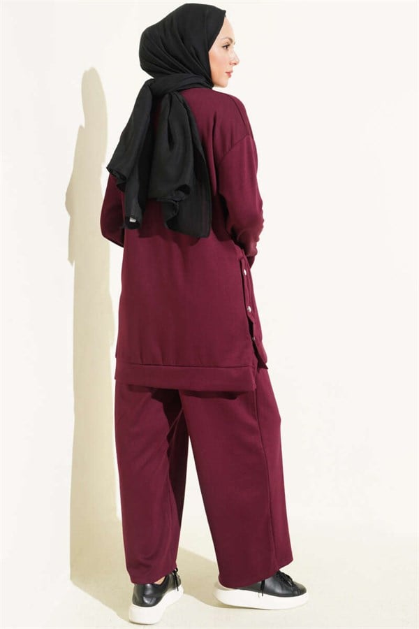 2 Piece Set with Metal Snap Button Detail, Plum