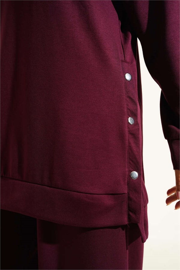 2 Piece Set with Metal Snap Button Detail, Plum