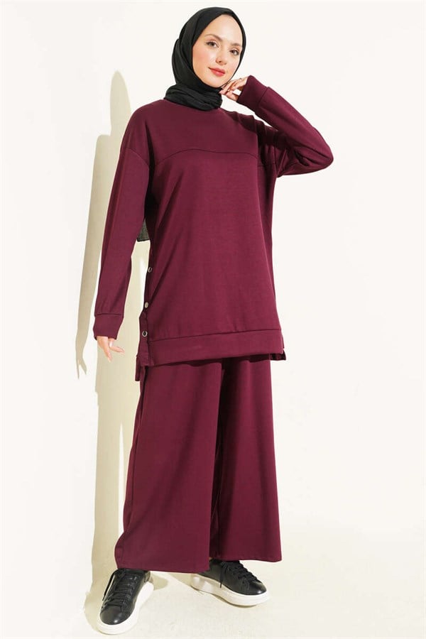 2 Piece Set with Metal Snap Button Detail, Plum