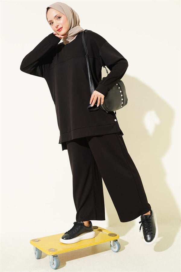 Metal Snap Detail 2 Piece Set, Black