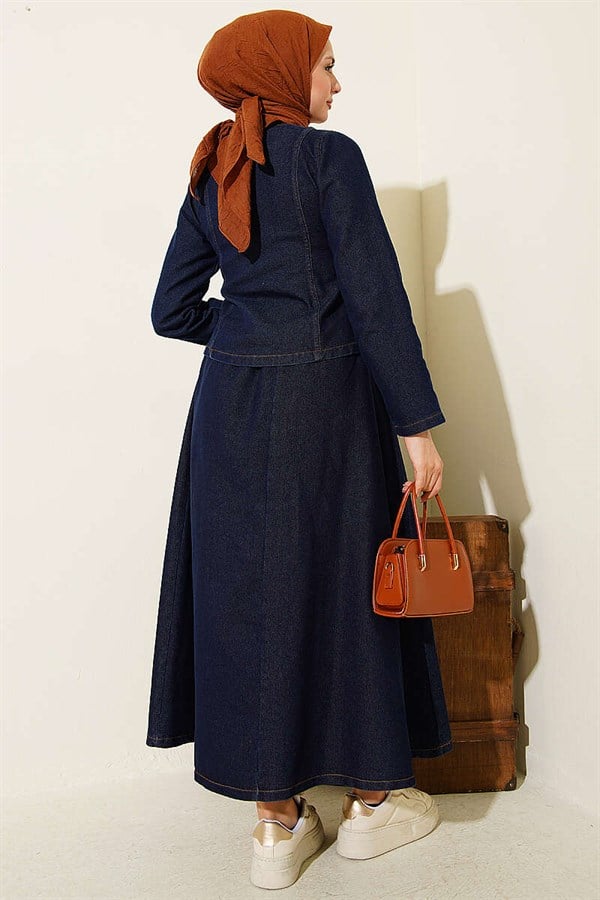Denim Two-Piece Skirt 2 Piece Set with Metal Snap Buttons