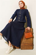 Denim Two-Piece Skirt 2 Piece Set with Metal Snap Buttons