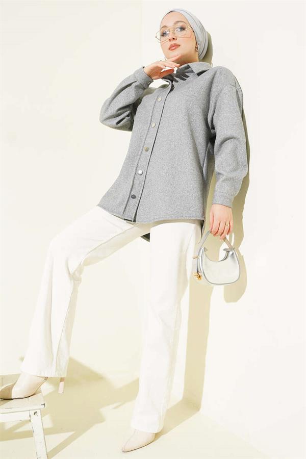 Metal Snap Button Jacket, Smoke Grey