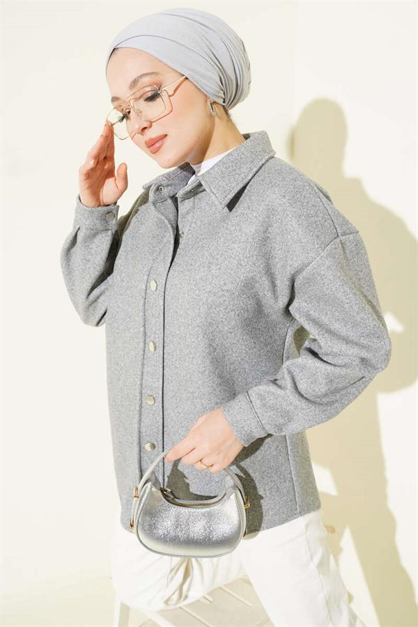Metal Snap Button Jacket, Smoke Grey