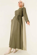 Lace-up Dress with Metal Button Embellishments, Khaki