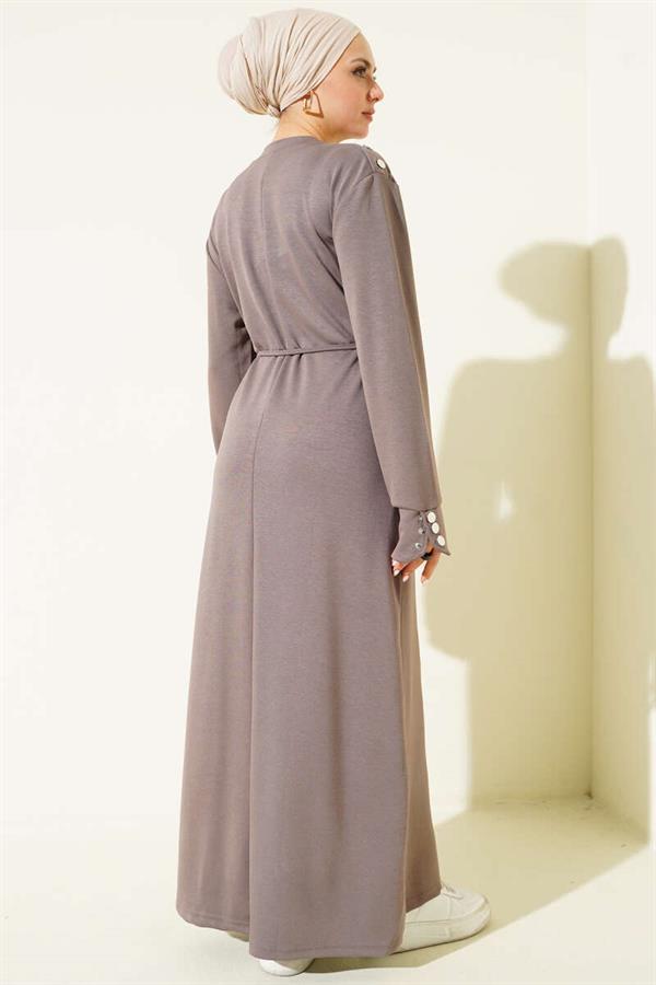 Lace-up Dress with Metal Button Embellishments, Mink Color