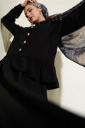 Metal Buttoned Ruffle Skirt 2 Piece Set Black