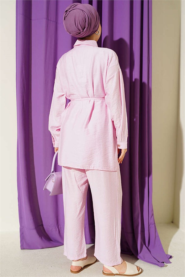 2 Piece Set with Metal Buttons and Drawstring, Pink