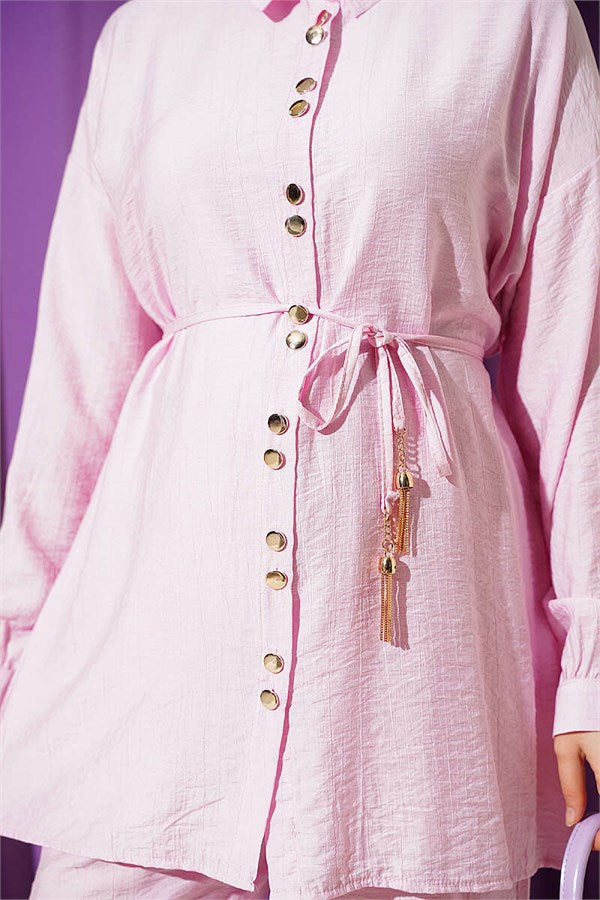 2 Piece Set with Metal Buttons and Drawstring, Pink