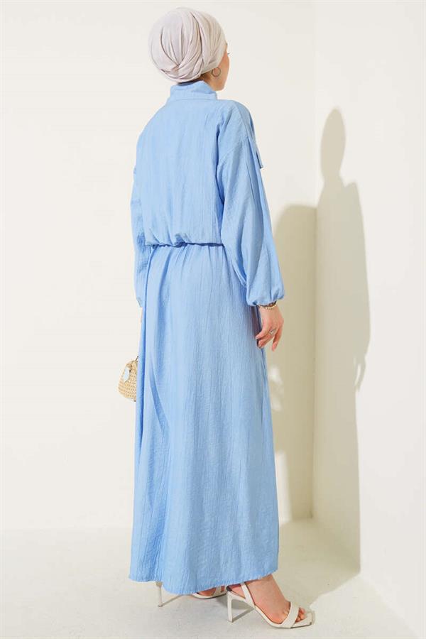 Metal Buttoned Vest Set Baby Blue