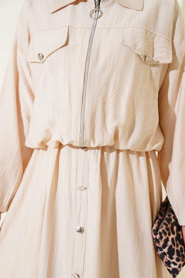 Metal Buttoned Vest Set Beige