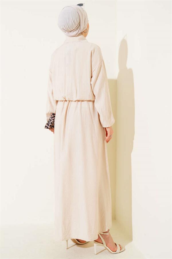 Metal Buttoned Vest Set Beige