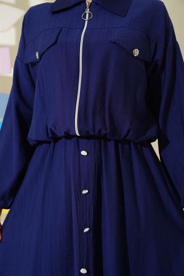 Metal Buttoned Vest Suit Navy Blue