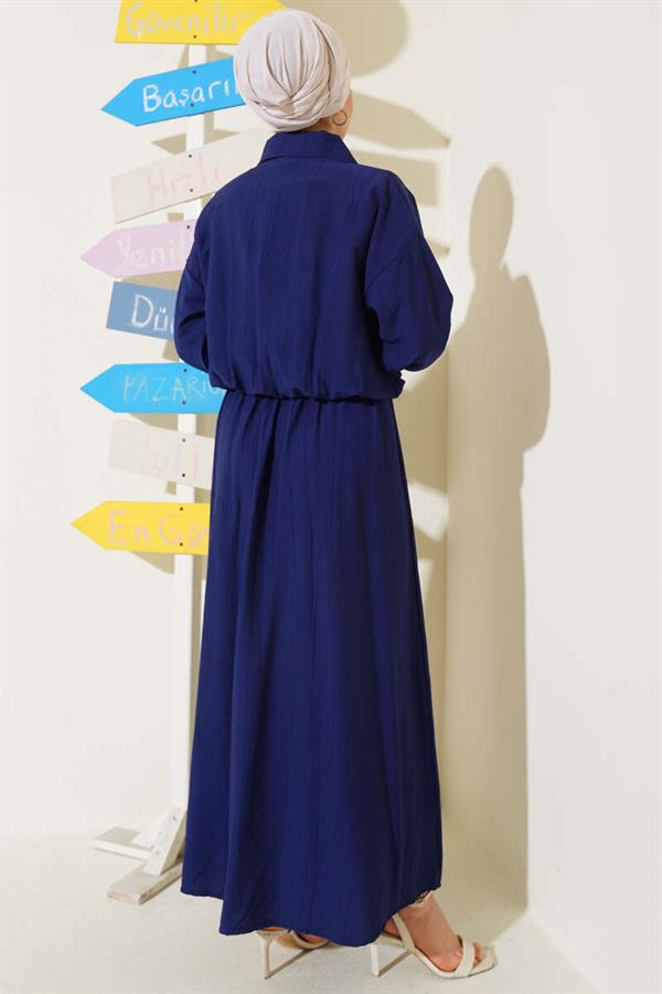 Metal Buttoned Vest Suit Navy Blue