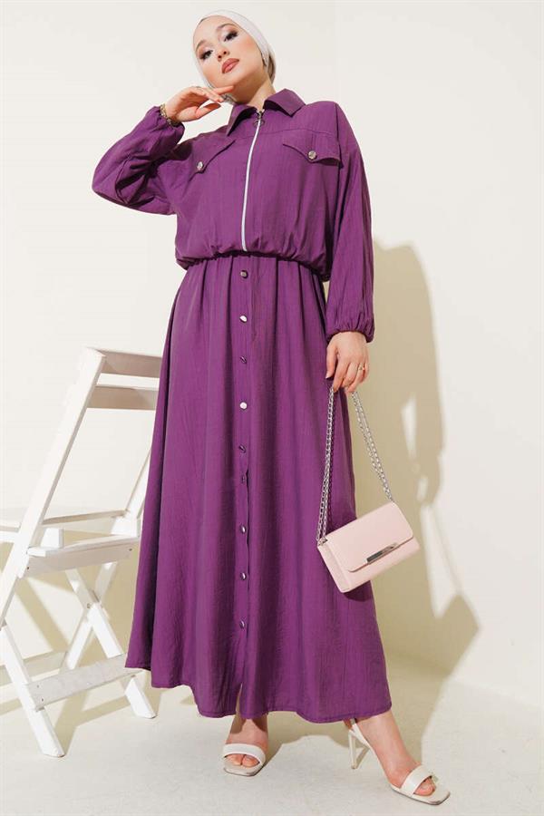 Metal Buttoned Vest Suit Purple