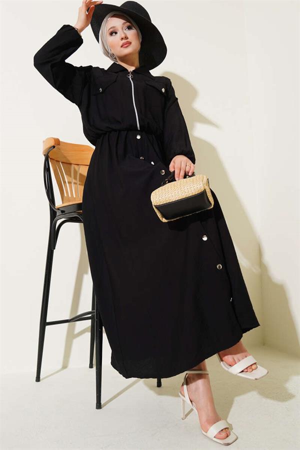 Metal Buttoned Vest Set Black