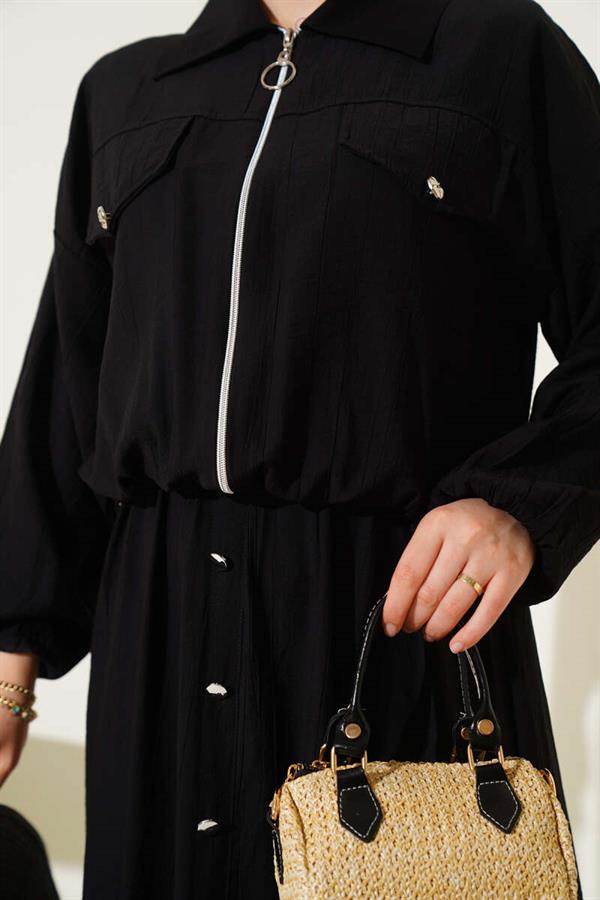 Metal Buttoned Vest Set Black