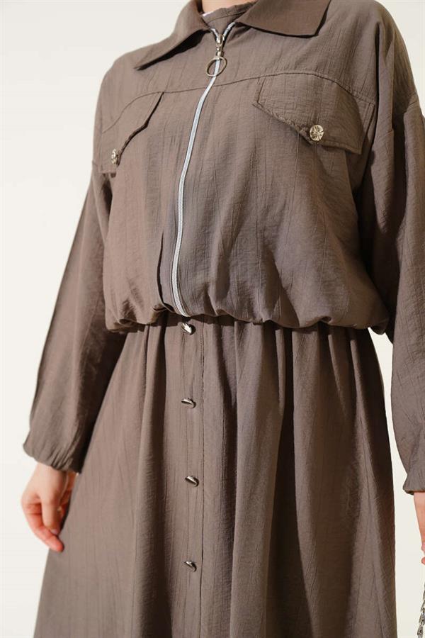 Metal Buttoned Vest Suit Mink