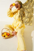 Metal Buttoned Belted 2 Piece Set Yellow