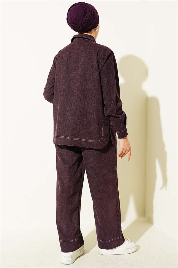 Denim 2 Piece Set with Metal Buttons, Plum