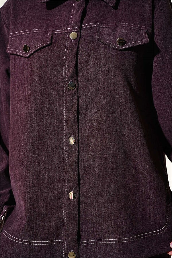 Denim 2 Piece Set with Metal Buttons, Plum