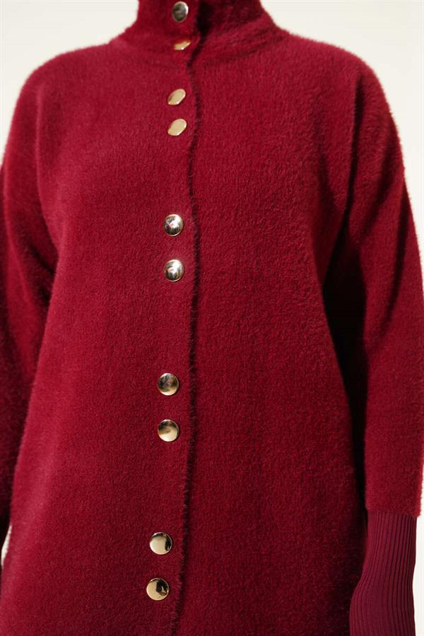 Bearded Cardigan with Metal Buttons, Burgundy