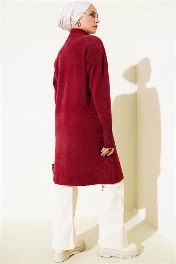Bearded Cardigan with Metal Buttons, Burgundy