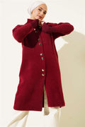 Bearded Cardigan with Metal Buttons, Burgundy
